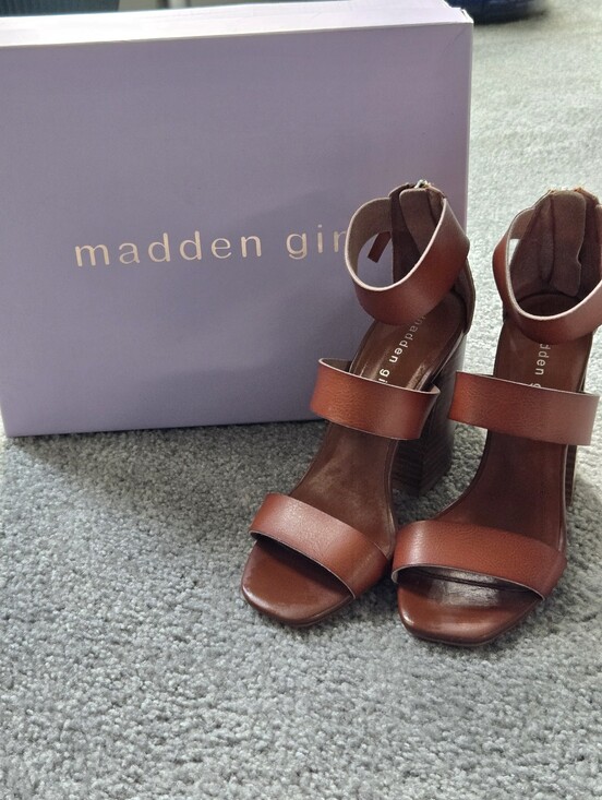 Madden Girl Shoes - Madden Girl Chestnut Brown Ankle-Strap Block Heel Sandals